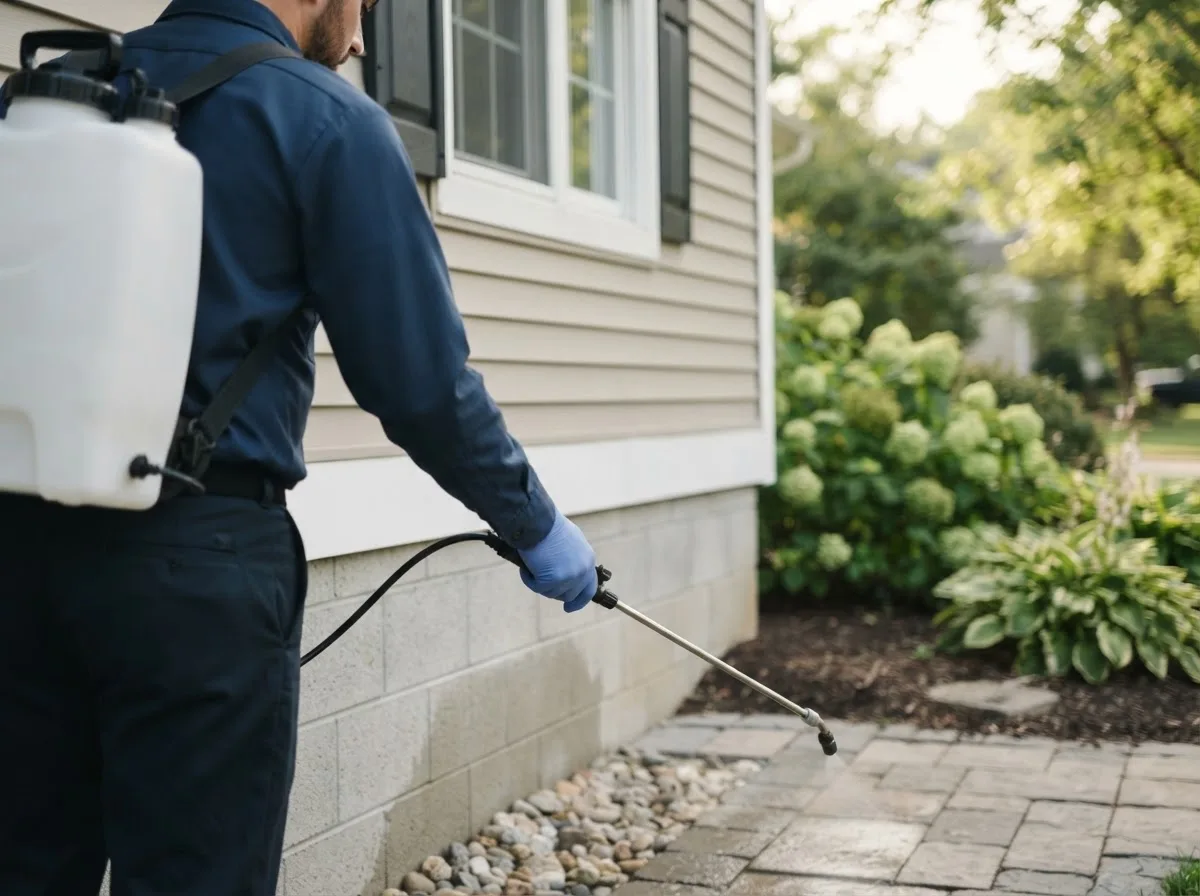 Pest control technician inspecting a home in Chester, CT